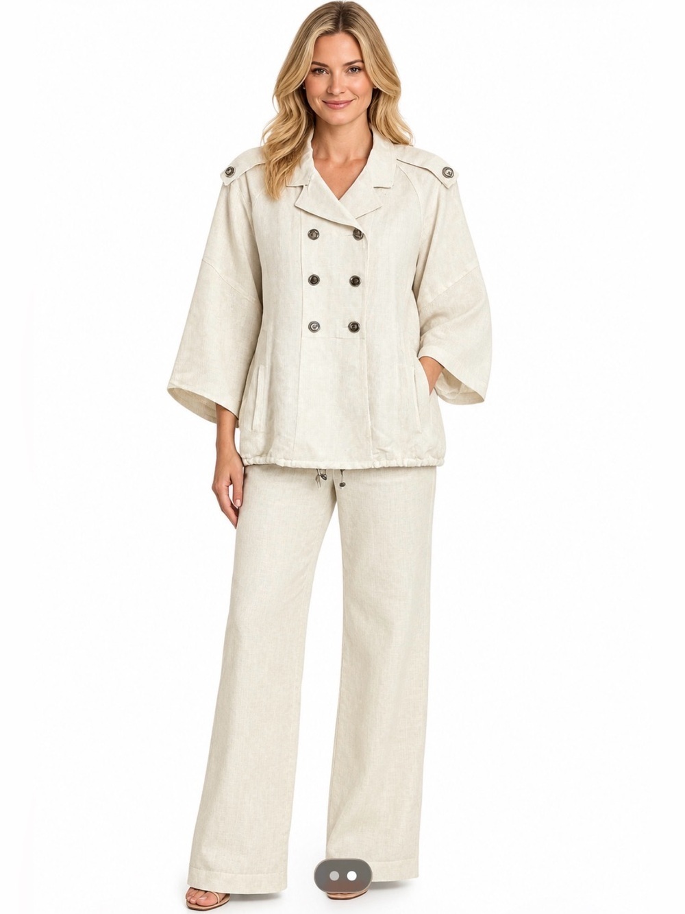 Etcetera Linen Blend Two Piece Set Jacket /Pants Career Classic Creme Size 10/12